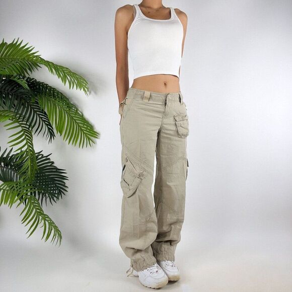 Vintage Y2K Grunge Khaki Gorpcore Low Rise Granola Girl Baggy Cargo Pants / 0 - Picture 4 of 7
